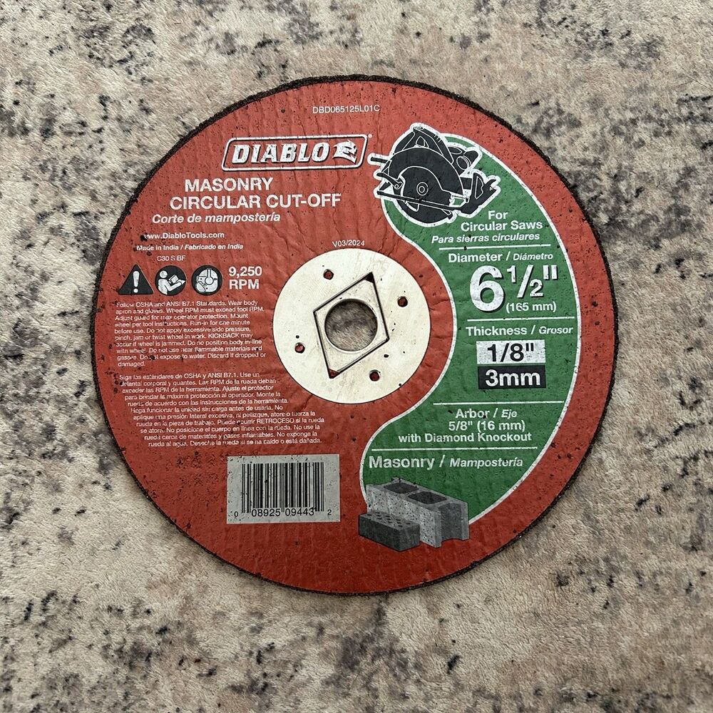 Diablo 6-1/2” D X 5/8” S Aluminum Oxide Masonry Circular Cut-Off Disc